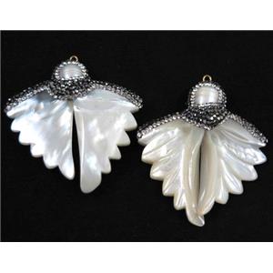 pearl shell pendant paved rhinestone, bat shape, approx 50mm [GMPDA4279]