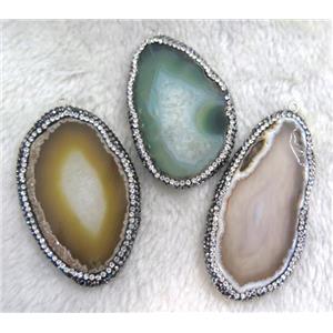 Agate slice pendant paved rhinestone, freeform, mix, approx 20-60mm [GMPDA4297]