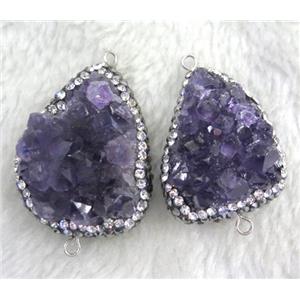Amethyst druzy connector paved rhinestone, freeform, purple, approx 15-35mm [GMPDA4299]