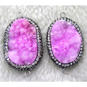 druzy quartz connector paved rhinestone, freeform, hotpink, approx 15-30mm [GMPDA4300]