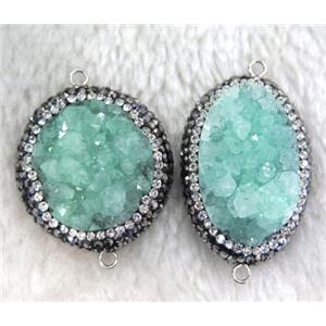 green Druzy Quartz connector paved rhinestone, freeform, approx 15-30mm [GMPDA4301]