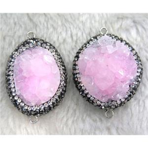 pink Druzy Quartz connector paved rhinestone, freeform, approx 15-30mm [GMPDA4302]