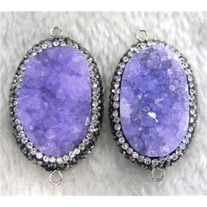 purple Druzy Quartz connector paved rhinestone, freeform, approx 15-30mm [GMPDA4304]