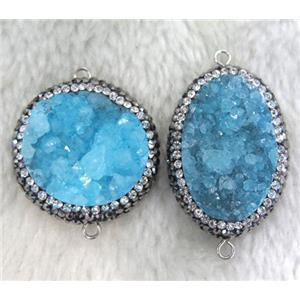 blue druzy quartz connector paved rhinestone, freeform, approx 15-30mm [GMPDA4305]