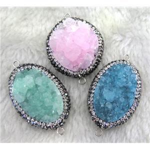 Druzy Quartz connector paved rhinestone, freeform, mix color, approx 15-30mm [GMPDA4306]