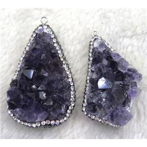 amethyst druzy pendant paved rhinestone, freeform, purple, approx 15-45mm [GMPDA4308]