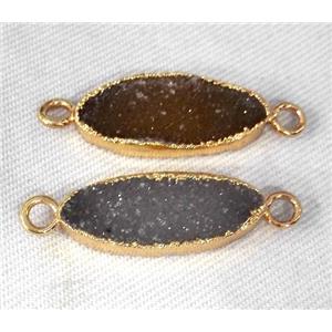 Druzy Agate Marquise connector, horse-eye shape, gold plated, approx 10-25mm [GMPDA4332]