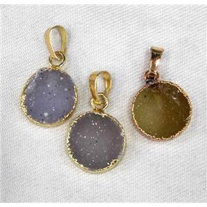 druzy agate pendant, flat-round, approx 16mm dia [GMPDA4333]