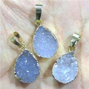 druzy agate pendant, teardrop, gold plated, approx 10-16mm [GMPDA4336]