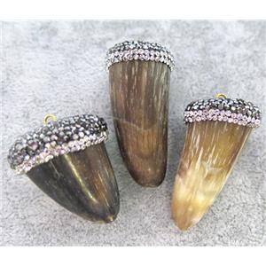 cattle horn pendant paved rhinestone, approx 20-40mm [GMPDA4365]