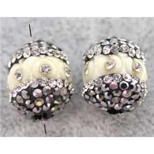 cattle bone bead paved rhinestone, approx 16mm dia [GMPDA4367]