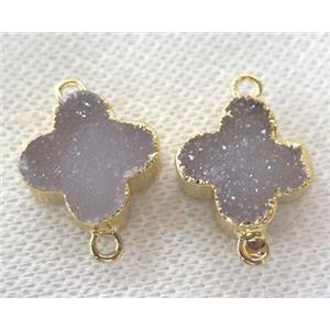 druzy agate connector, four-leaf clover, gold plated, approx 10-14mm [GMPDA4371]