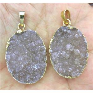 druzy agate pendant, oval, gold plated, approx 25-33mm [GMPDA4374]
