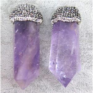 Amethyst bullet pendant paved rhinestone, approx 20-60mm [GMPDA4376]