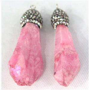 pink quartz pendant paved rhinestone, stick, approx 15-50mm [GMPDA4380]