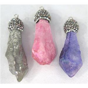 quartz pendant paved rhinestone, stick, mix color, approx 15-50mm [GMPDA4382]