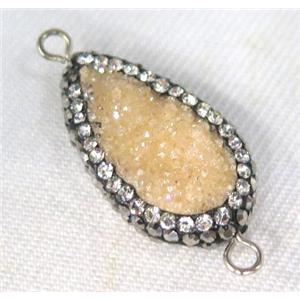 Druzy Quartz connector paved rhinestone, teardrop, gold champagne, approx 10-20mm [GMPDA4383]