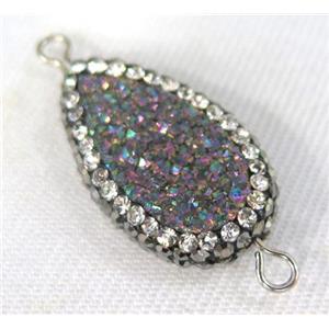 Druzy Quartz connector paved rhinestone, teardrop, rainbow, approx 10-20mm [GMPDA4384]
