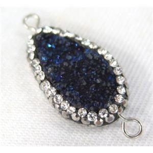 Druzy Quartz connector paved rhinestone, teardrop, blue, approx 10-20mm [GMPDA4385]