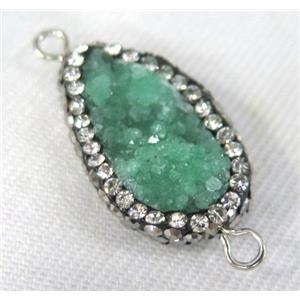 green Druzy Quartz connector paved rhinestone, teardrop, approx 10-20mm [GMPDA4387]