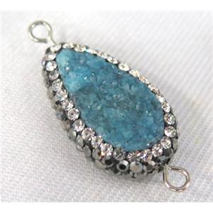 blue Druzy Quartz connector paved rhinestone, teardrop, approx 10-20mm [GMPDA4388]