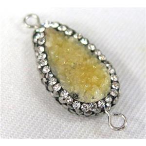 yellow Druzy Quartz connector paved rhinestone, teardrop, approx 10-20mm [GMPDA4389]