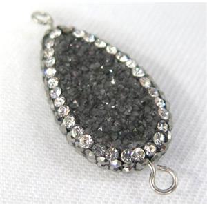 black Druzy Quartz connector paved rhinestone, teardrop, approx 10-20mm [GMPDA4391]