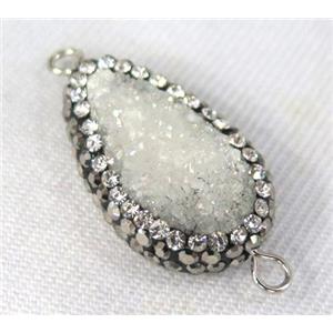 white Druzy Quartz connector paved rhinestone, teardrop, approx 10-20mm [GMPDA4392]
