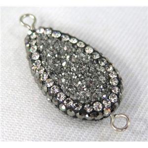 Druzy Quartz connector paved rhinestone, teardrop, silver, approx 10-20mm [GMPDA4393]
