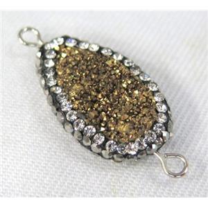 Druzy Quartz connector paved rhinestone, teardrop, golden, approx 10-20mm [GMPDA4394]