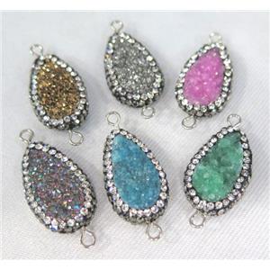 Druzy Quartz connector paved rhinestone, teardrop, mix color, approx 10-20mm [GMPDA4395]