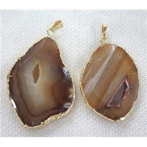 druzy agate slice pendant, coffee, faceted freeform, gold plated, approx 20-60mm [GMPDA4401]
