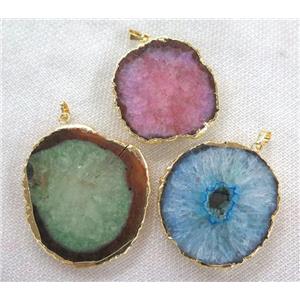 mix druzy agate slice pendant, freeform, gold plated, approx 20-60mm [GMPDA4409]