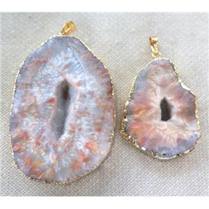 dragon veins agate druzy pendant, freeform, pink AB-color, gold plated, approx 20-60mm [GMPDA4416]