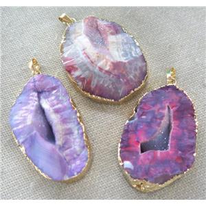 dragon veins agate druzy pendant, freeform, purple AB-color, gold plated, approx 20-50mm [GMPDA4422]