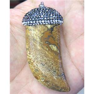 picture jasper pendant paved rhinestone, horn, approx 20-60mm [GMPDA4423]