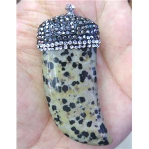 spotted dalmatian jasper pendant paved rhinestone, horn, approx 20-60mm [GMPDA4424]