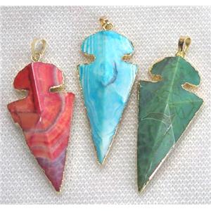 agate arrowhead pendant, mix color, point, gold plated, approx 15-60mm [GMPDA4431]