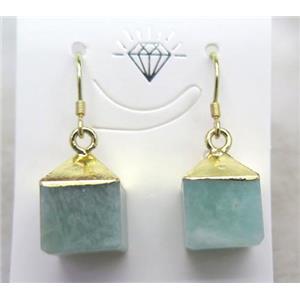 Amazonite stone cube earring, gold plated, approx 10-15mm [GMPDA4440]