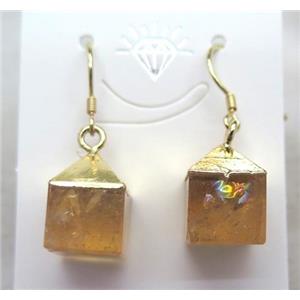 citrine cube earring, gold plated, approx 10-15mm [GMPDA4441]
