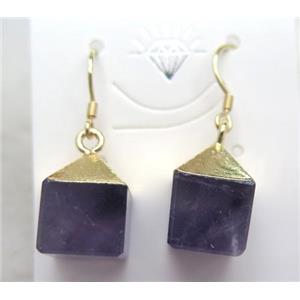 amethyst cube earring, gold plated, approx 10-15mm [GMPDA4443]