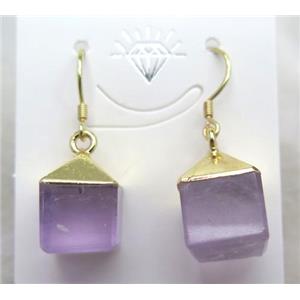 amethyst cube earring, lt.purple, gold plated, approx 10-15mm [GMPDA4445]
