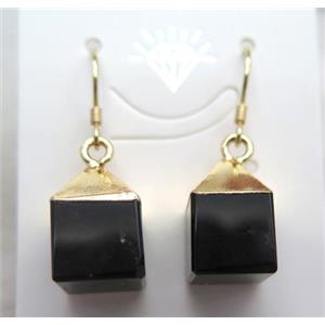 black agate earring, cube, gold plated, approx 10-15mm [GMPDA4447]