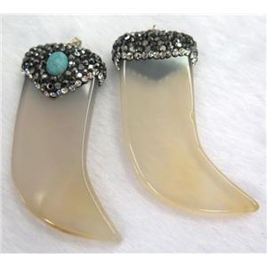 agate horn pendant paved rhinestone, approx 15-60mm [GMPDA4492]