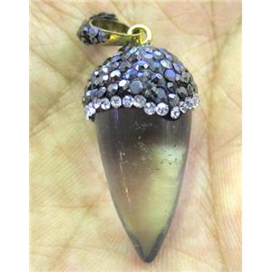 clear quartz bullet pendant paved rhinestone, approx 15-30mm [GMPDA4495]