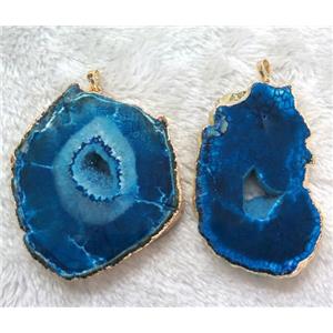 blue Agate druzy slice pendant, freeform, gold plated, approx 30-80mm [GMPDA4511]