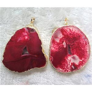 red Agate druzy slice pendant, freeform, gold plated, approx 30-80mm [GMPDA4512]