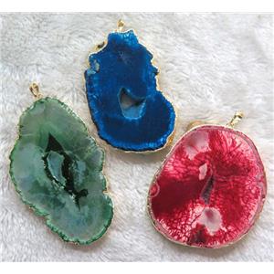 mix Agate druzy slice pendant, freeform, gold plated, approx 30-80mm [GMPDA4513]