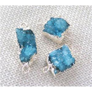 druzy quartz connector, blue, silver plated, approx 12-15mm [GMPDA4517]