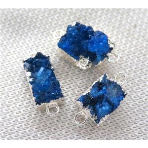 blue druzy quartz connector, silver plated, approx 12-15mm [GMPDA4518]